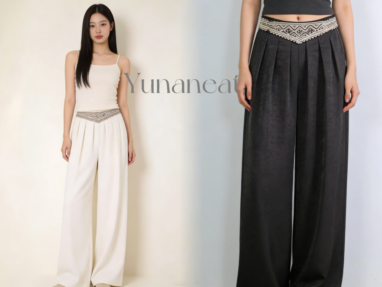 【YUNANEAT】New Chinese style hand-grabbed vinegar acid drape high-waist slimming, concealing flesh and making one look taller casual wide-leg pants
