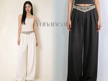【YUNANEAT】New Chinese style hand-grabbed vinegar acid drape high-waist slimming, concealing flesh and making one look taller casual wide-leg pants