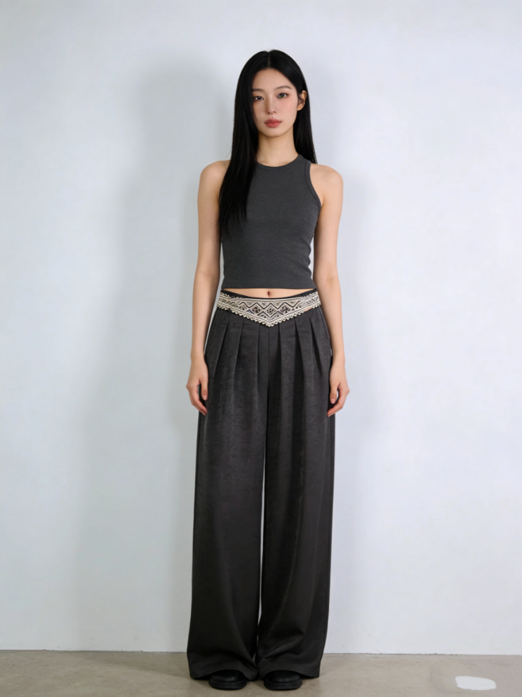 【YUNANEAT】New Chinese style hand-grabbed vinegar acid drape high-waist slimming, concealing flesh and making one look taller casual wide-leg pants