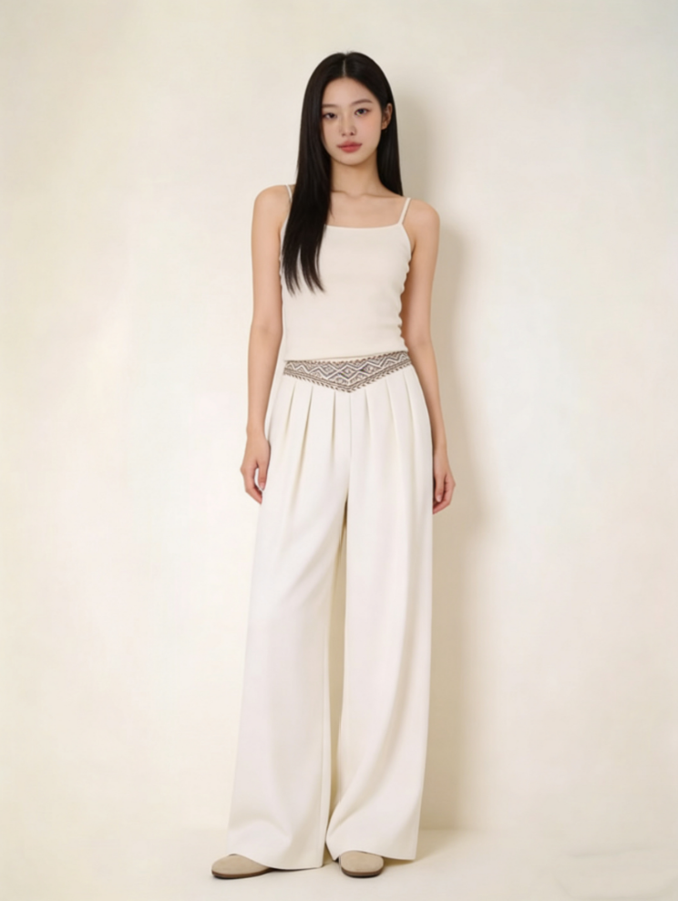 【YUNANEAT】New Chinese style hand-grabbed vinegar acid drape high-waist slimming, concealing flesh and making one look taller casual wide-leg pants
