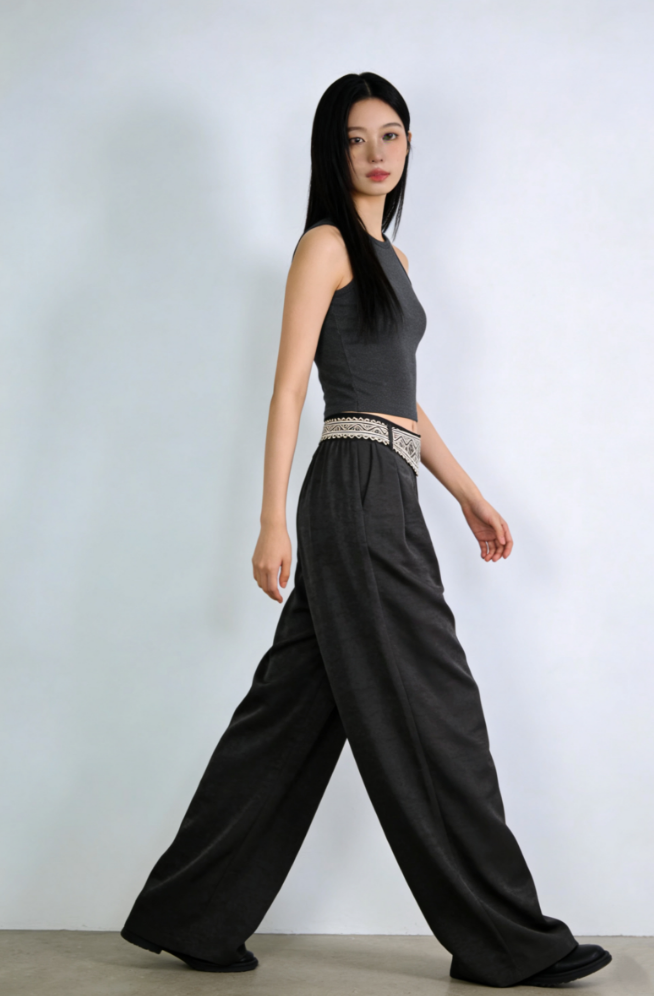 【YUNANEAT】New Chinese style hand-grabbed vinegar acid drape high-waist slimming, concealing flesh and making one look taller casual wide-leg pants