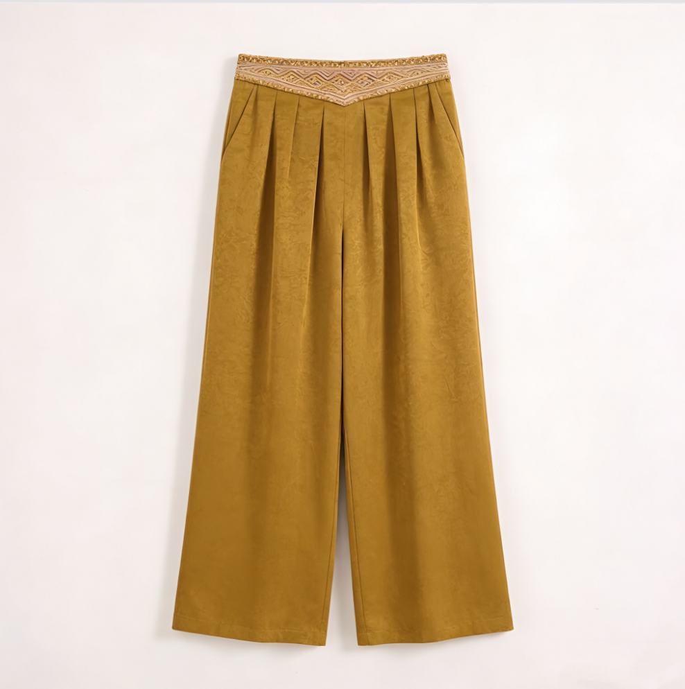 【YUNANEAT】New Chinese style hand-grabbed vinegar acid drape high-waist slimming, concealing flesh and making one look taller casual wide-leg pants