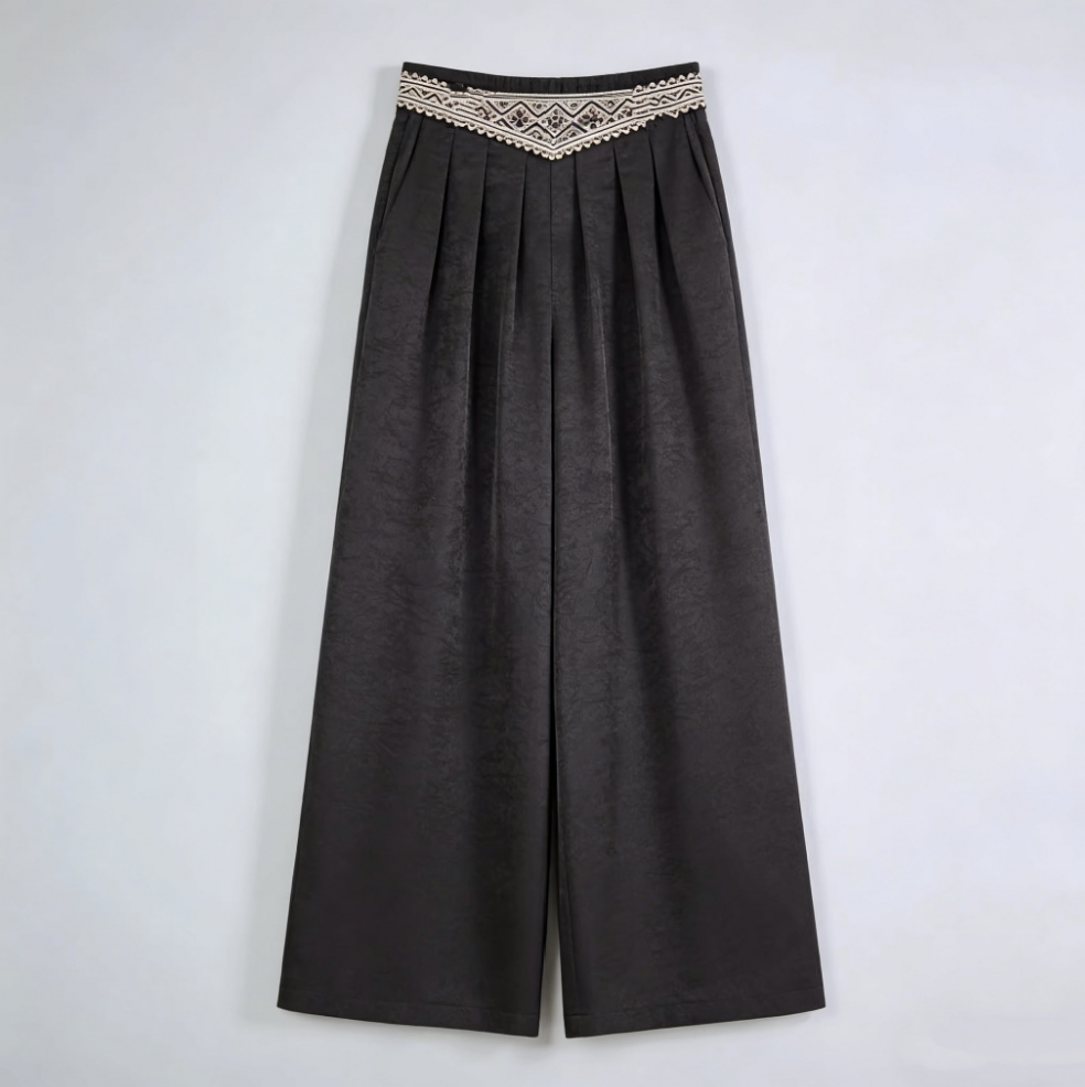 【YUNANEAT】New Chinese style hand-grabbed vinegar acid drape high-waist slimming, concealing flesh and making one look taller casual wide-leg pants